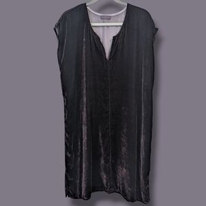 CP Shades Plum Purple Velvet Silk Short Sleeve Loose Tunic Mini Dress LG